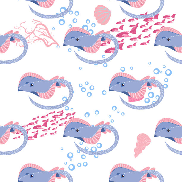 Batomorphi海洋生活鱼，动物明亮无缝图片下载