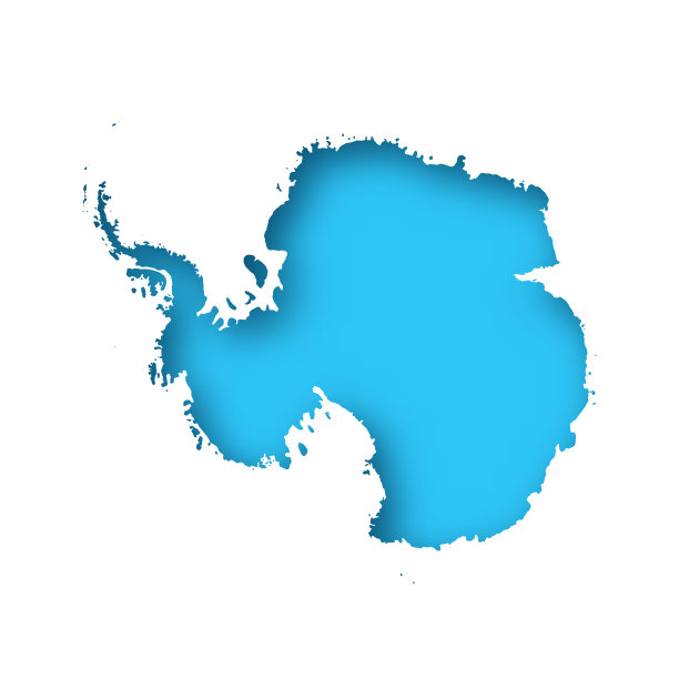 南极洲地图-白纸在蓝色背景上剪出来图片下载