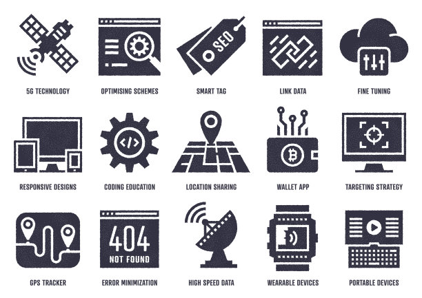 硬件技术矢量图标包与点画纹理效果图片下载