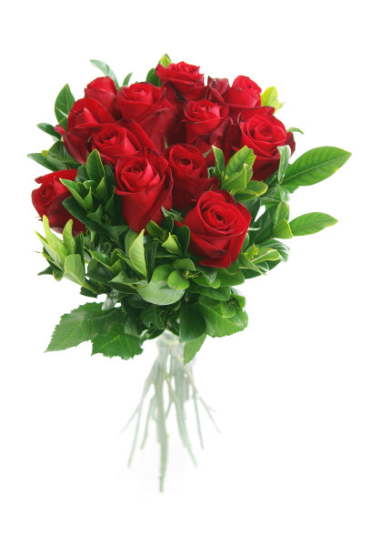 一束美丽的红玫瑰插在一个透明的花瓶里图片下载