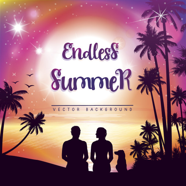 热带背景的年轻人和狗在海滩上图片下载