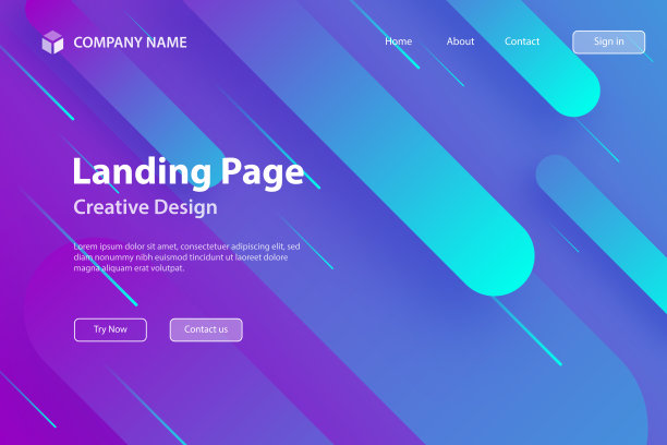 登陆页面模板-抽象设计与几何形状-流行的蓝色梯度图片下载