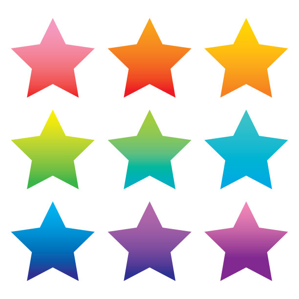 九个彩色渐变星形图标图片下载