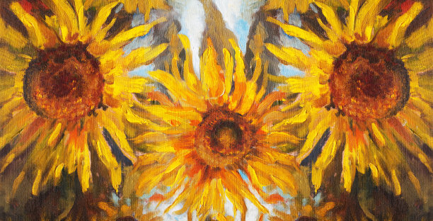 时尚的夏季插图寓言现代艺术作品我的油画原版在画布上横静物印象主义三朵盛开的大黄色向日葵图片下载