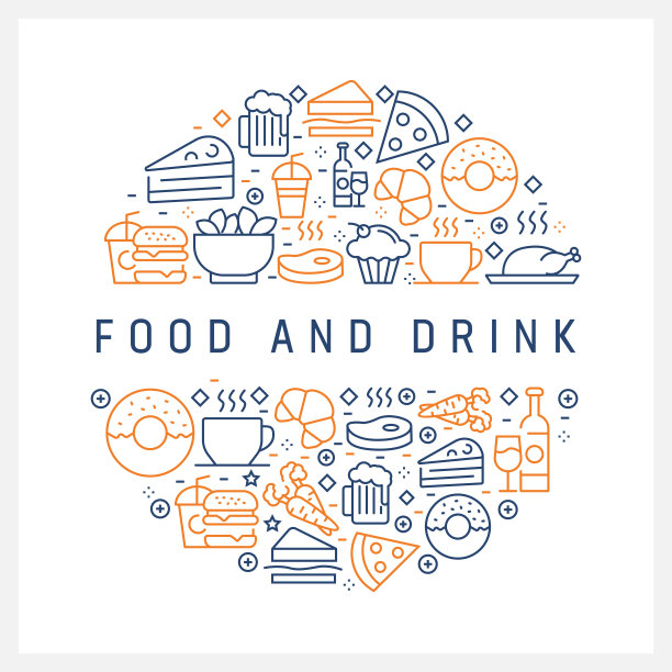 食品和饮料概念-彩色线条图标，排列在圆圈图片下载