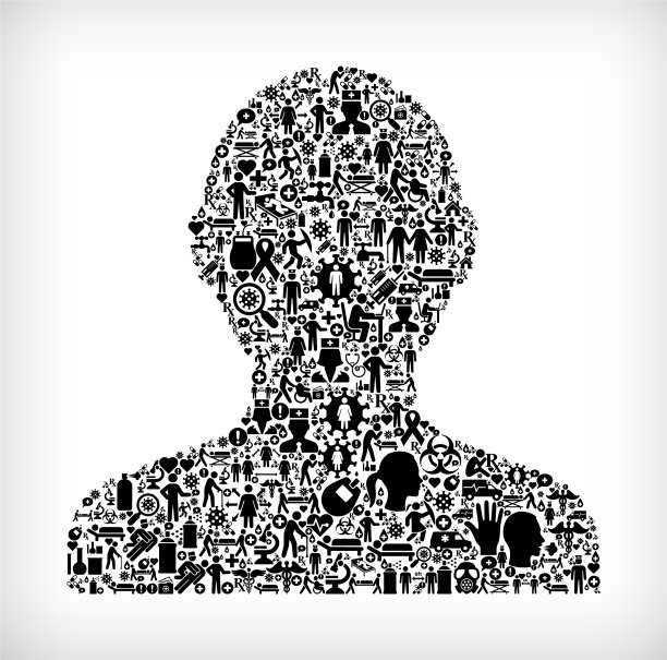 人类剪影流感冠状病毒图标模式图片下载