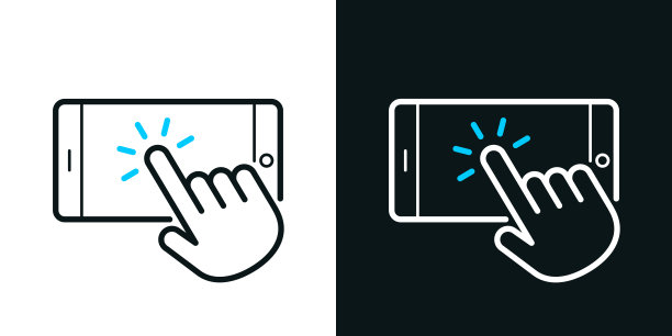 手触屏智能手机。黑色或白色背景上的双色线条图标-可编辑笔触图片下载