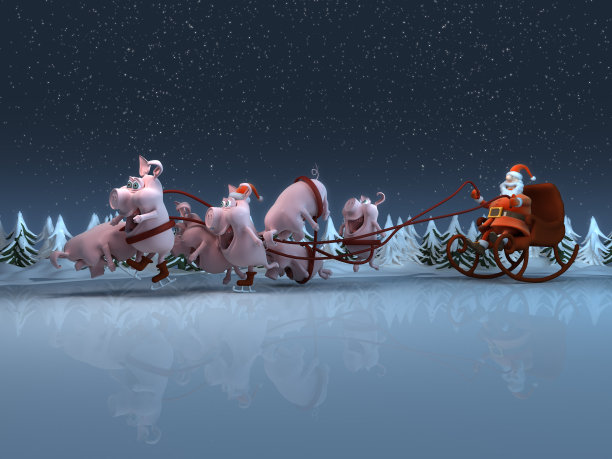 圣诞老人和猪图片下载