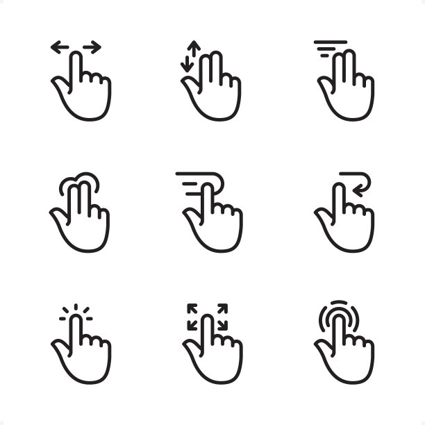 触摸屏手势单线条图标图片下载