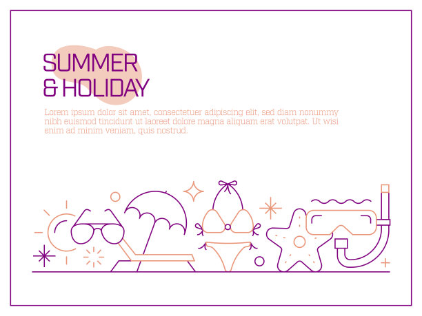 夏季和海滩相关矢量横幅设计概念，现代线条风格与图标图片下载