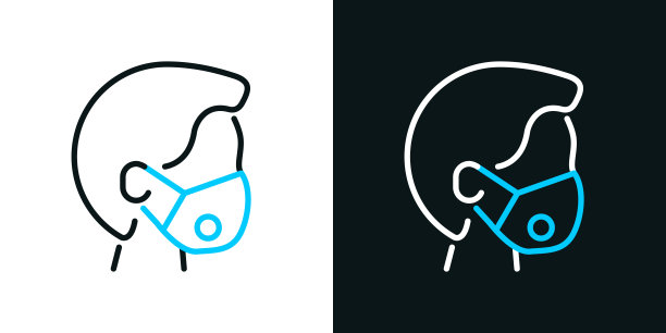 戴医用口罩的人。黑色或白色背景上的双色线图标-可编辑的笔画图片下载