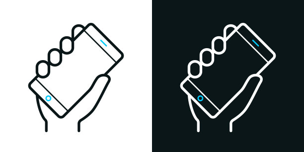 手持智能手机。黑色或白色背景上的双色线图标-可编辑的笔画图片下载