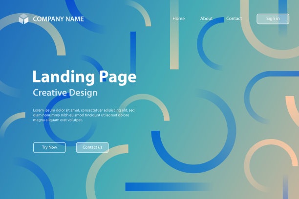 登陆页面模板-抽象设计与几何形状-时尚的蓝色梯度图片下载