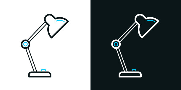 台灯。黑色或白色背景上的双色线条图标-可编辑笔触图片下载
