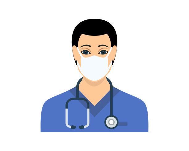 年轻男护士穿着蓝色护士服带着听诊器图片下载