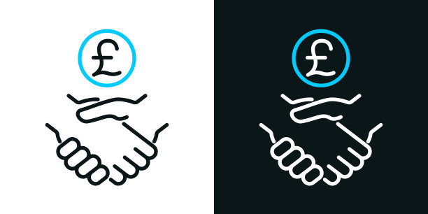 英镑的协议。黑色或白色背景上的双色线条图标-可编辑笔触图片下载