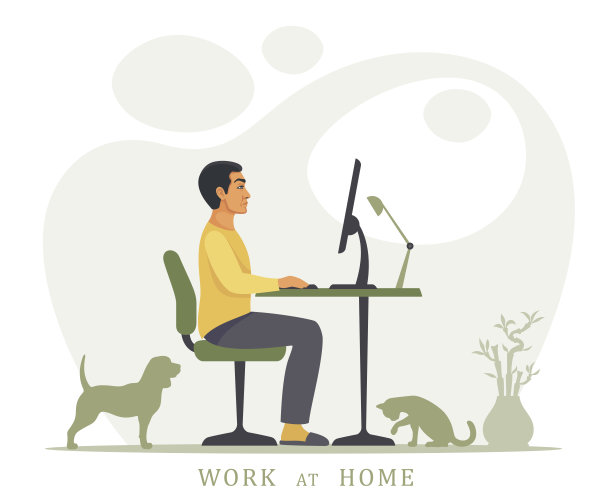 家庭办公室。男人在家工作。图片下载