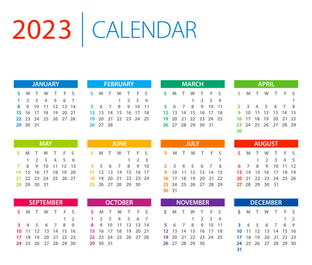 日历2023 -彩色矢量插图。一周从周日开始。图片下载