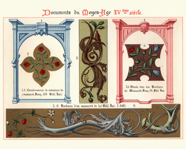中世纪装饰艺术的例子，花卉设计的元素框架图片下载