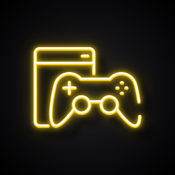 发光的霓虹灯效果游戏控制台图标。大纲符号集合图片下载