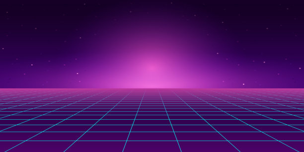 带有蓝色网格背景的复古风格景观图片下载