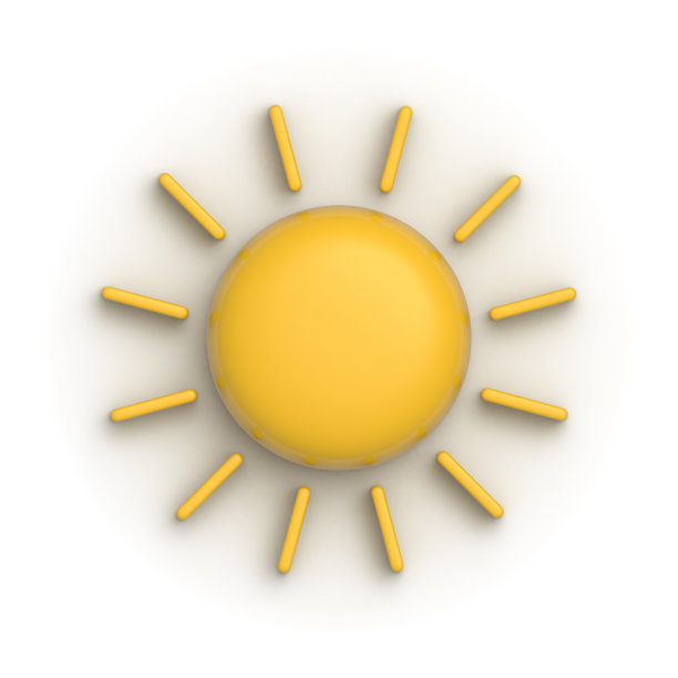 黄色的太阳。阳光明媚的天气图标孤立在一个白色背景。3 d渲染。图片下载