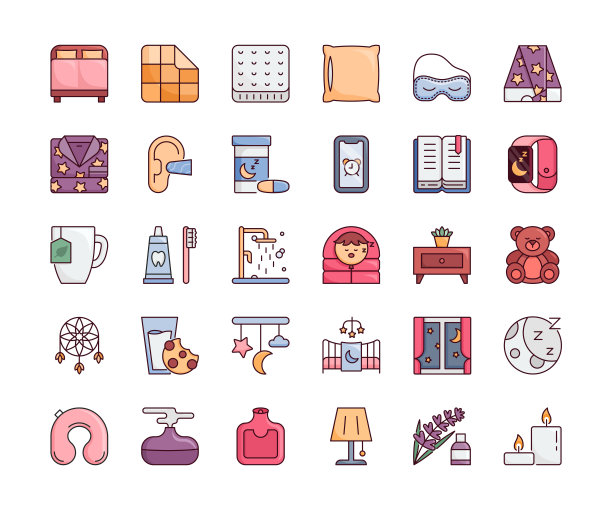 睡觉时间彩色线图标。可编辑的中风。图片下载