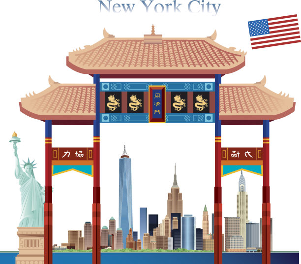 唐人街门和纽约市图片下载