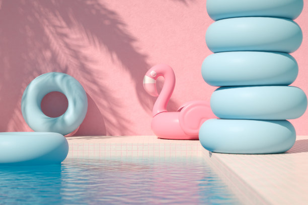 游泳池暑假旅游背景棕榈树的影子图片下载