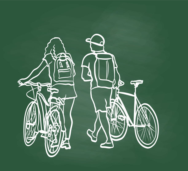 散步和散步他们的自行车黑板图片下载