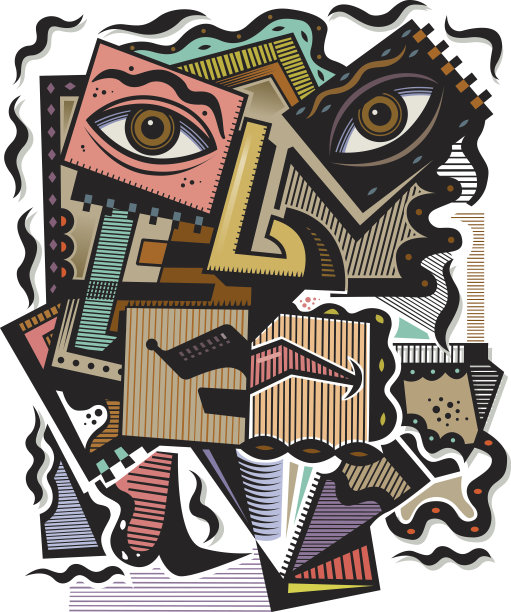 抽象立体派头部矢量插图图片下载