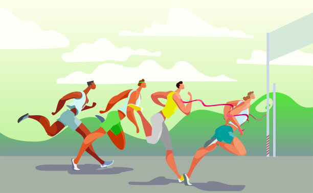 动态奔跑的人。赢家。体育比赛正在播出。马拉松跑。向量。Eps10图片下载