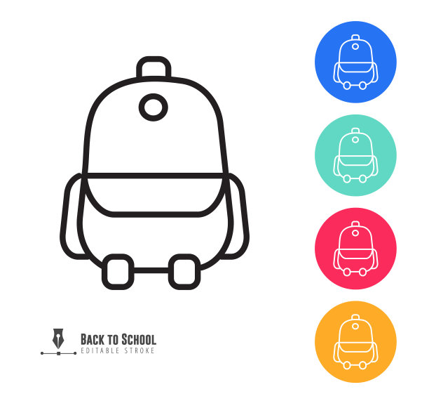 现代电子学习和教育背包图标概念细线风格-可编辑的stroke图片下载