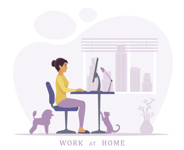 家庭办公室。在家工作的妇女。图片下载