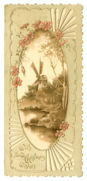 维多利亚时代的圣诞贺卡，风车和花边，1893年图片下载