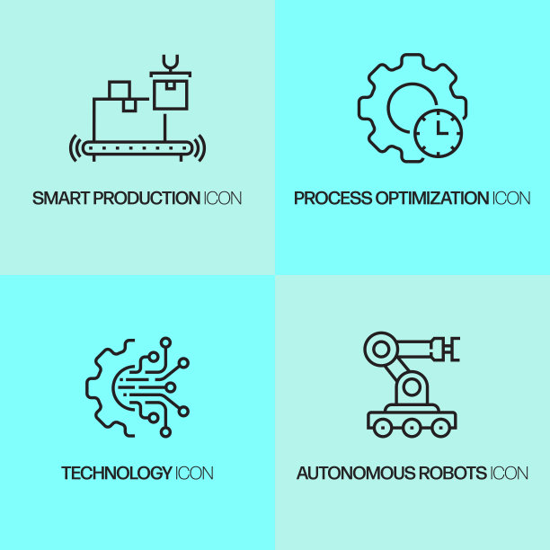 工业4.0相关线性图标，矢量符号图图片下载