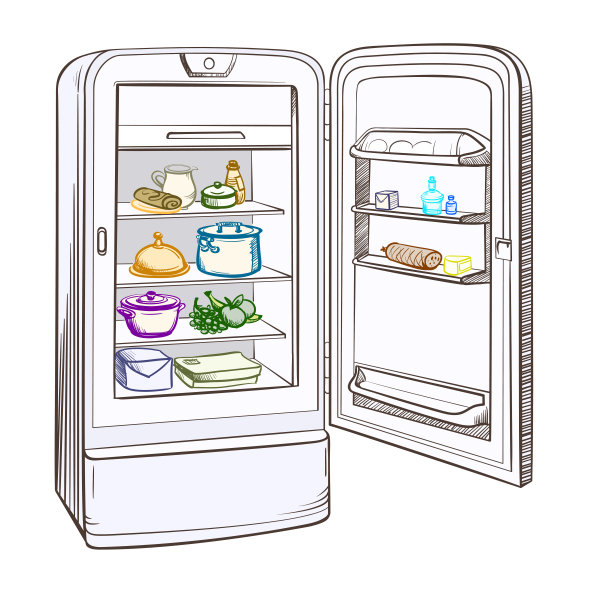 带有杂货的复古冰箱示意图图片下载
