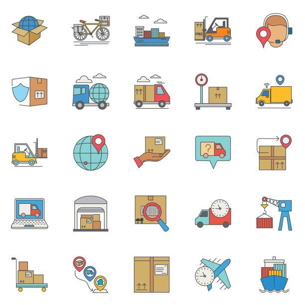 物流配送和运输细线图标图片下载