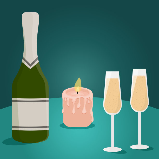 玻璃杯里的香槟，桌上还有一瓶图片下载