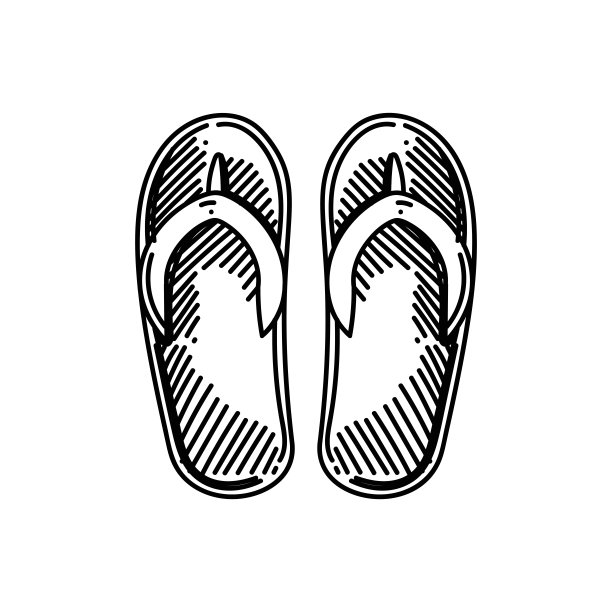 拖鞋线图标，草图设计，像素完美，可编辑笔触。标志、标志、符号。海滩，夏天，沙滩，大海。图片下载