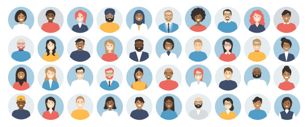 人阿凡达圆形图标集-轮廓多样化的脸为社会网络-向量抽象插图图片下载