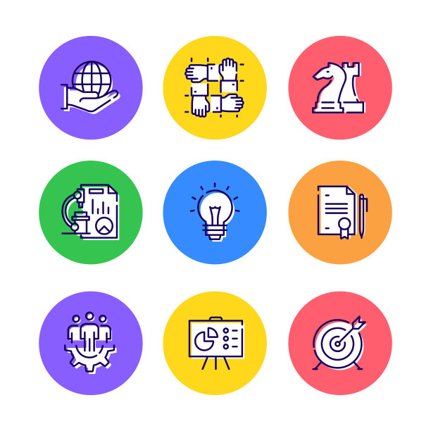 一组业务相关的线路图标。大纲符号集合图片下载