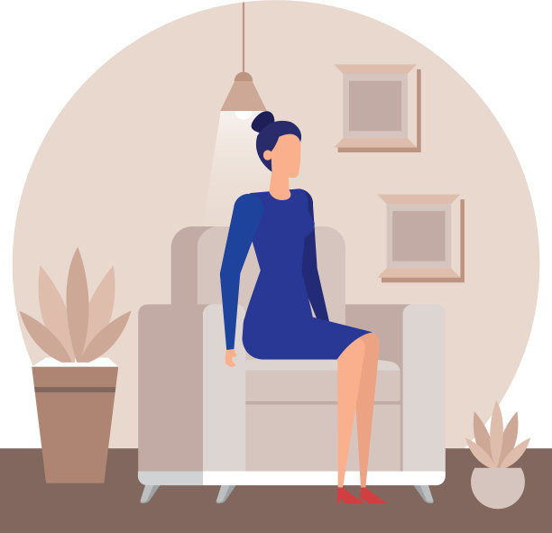 优雅的女商人在客厅工作图片下载