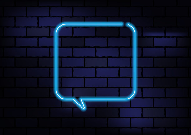 暗色砖墙上的蓝色霓虹灯图片下载