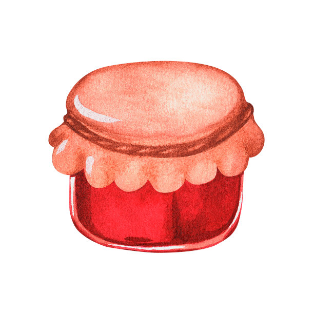 一小罐果酱。水彩插图。孤立在白色背景上。为设计。图片下载