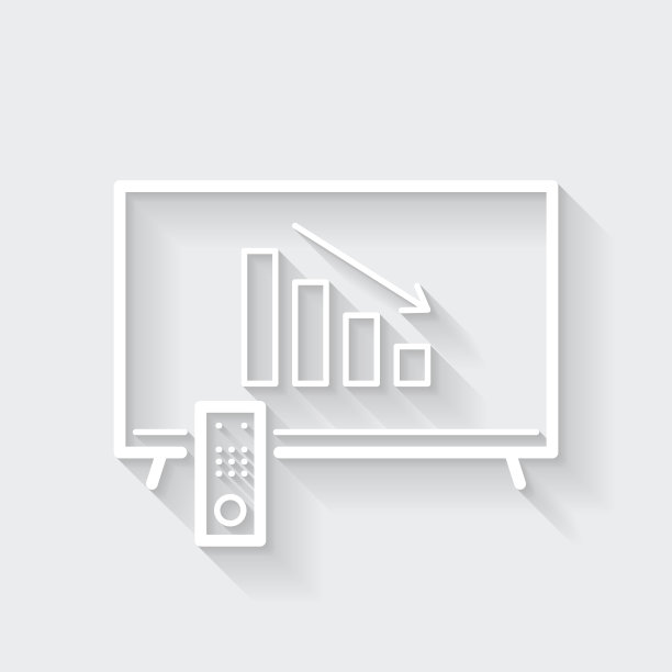 电视上的下降图表。图标与空白背景上的长阴影-平面设计图片下载