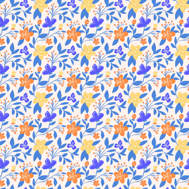 夏季花卉图案蓝橙图片下载