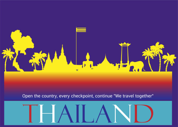 泰国旅游地标。旗帜现代理念和理念，开放国家，每一个关卡，继续“我们一起旅行”图片下载