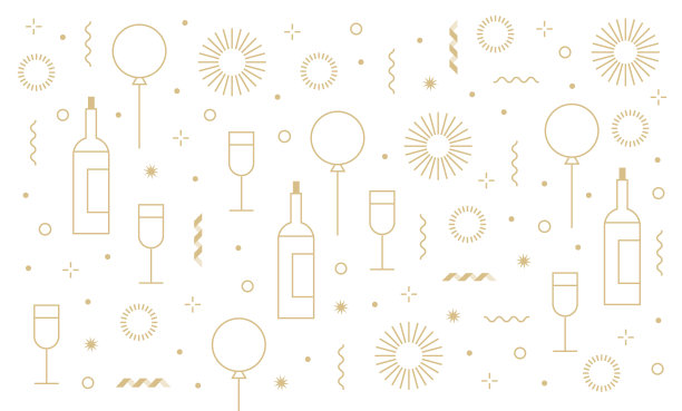 新年派对的节日生日背景和图标设置图片下载