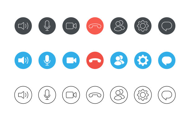 视频通话图标设置。视频聊天的会议。按钮集合。矢量图图片下载